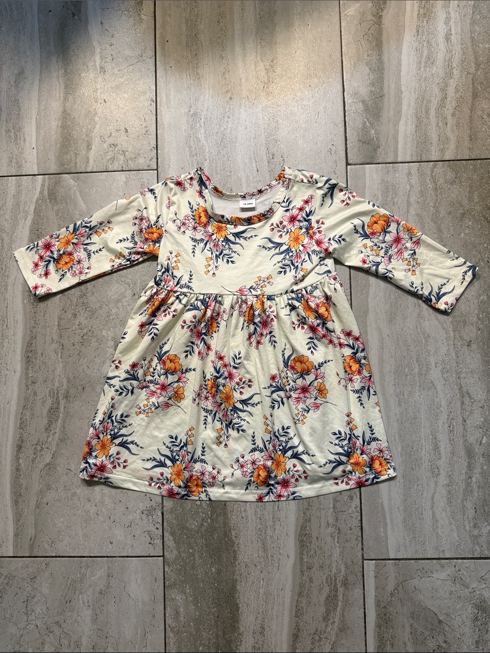 Girls' Cream Floral Long-Sleeve Dress